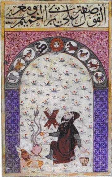 A medieval astrologer offering incense at the Temple of Akhmin (Arabic manuscript preserved at the Bodleian Library, MS Or 133, folio 29a). Source : El Daly 2005, figure 5.