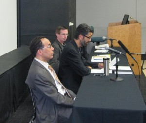The author with Nidhal Guessoum and Ali Hassan on the Science and Islam Panel at University of Iowa